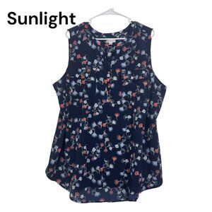 Croft & Barrow Womens 2X Sleeveless Floral Tunic Top Polyester Navy Red Blue